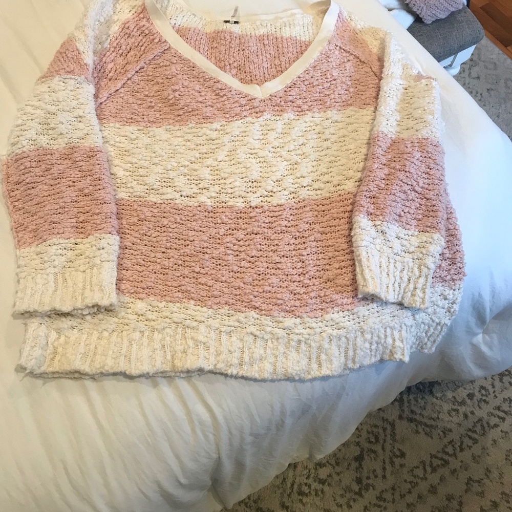 Free People Pink ivory Striped Sweater